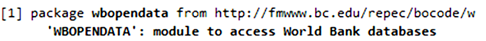 this is a screenshot showing the success message displayed by Stata when the wbopendata module is installed